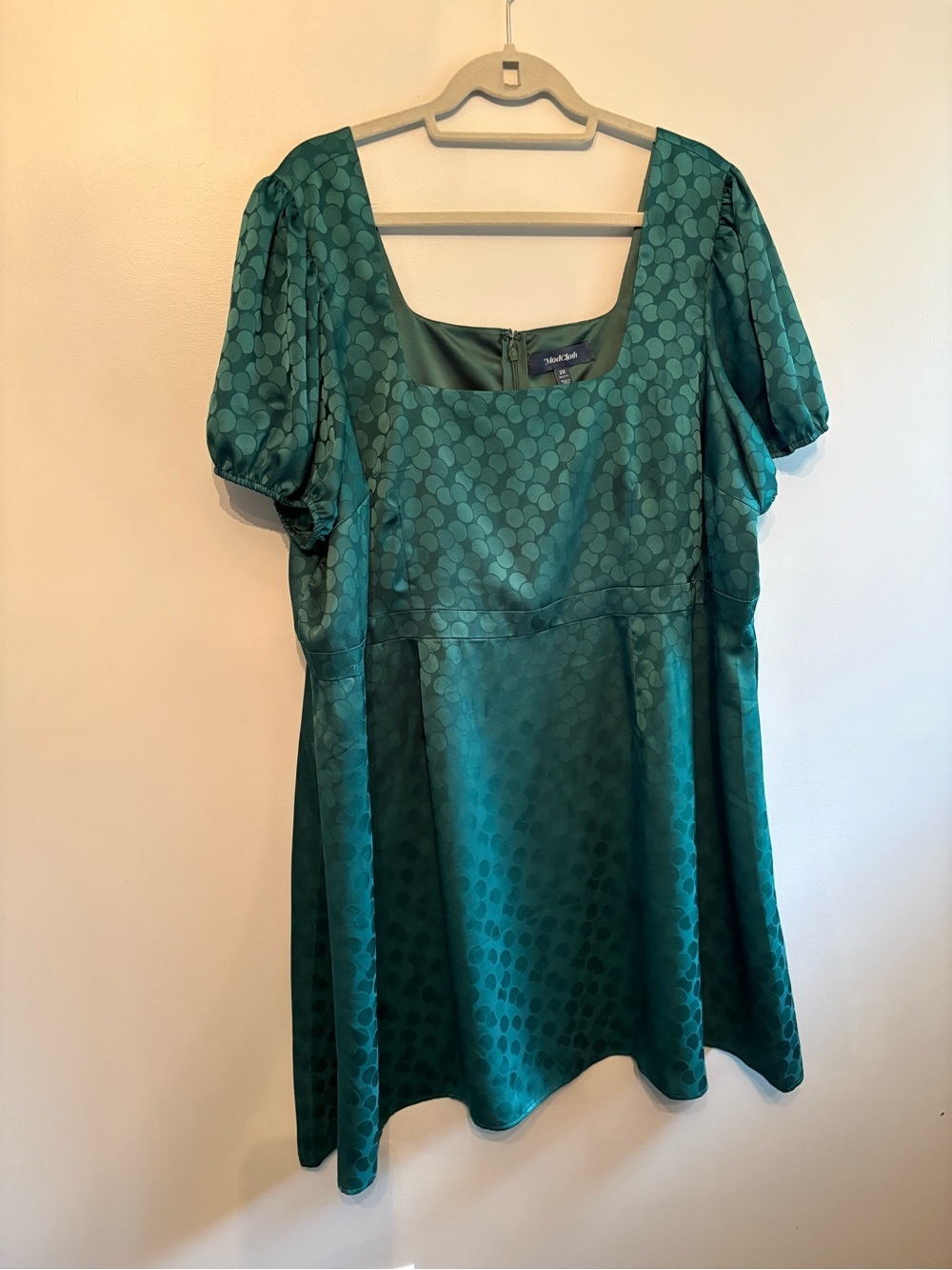 ModCloth women's Green Polka Dot Puff Sleeve jacquard Mini Dress size 2XL